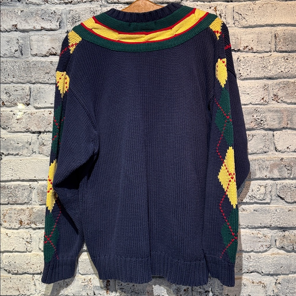 Vintage Tommy Hilfiger Navy Argyle V-Neck Sweater - Picture 4 of 6